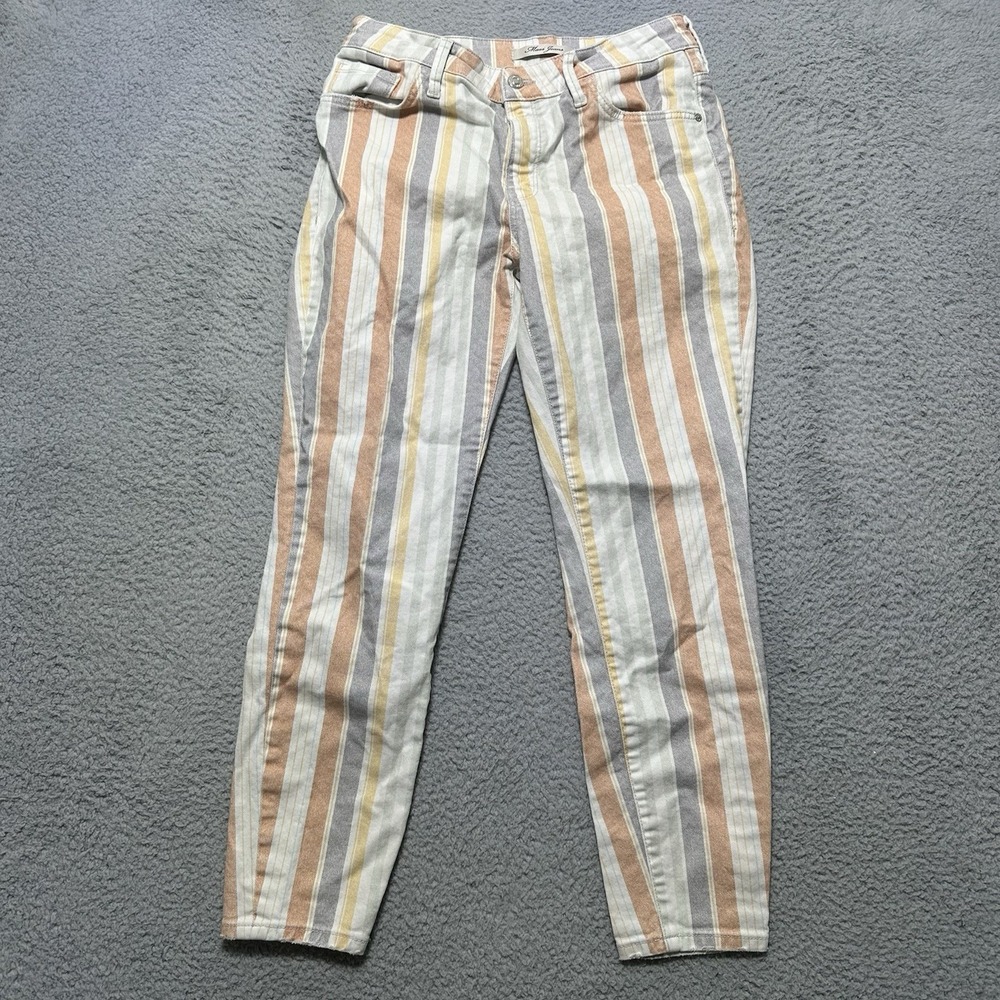 Mavi Tess High Rise Skinny Ankle Jean, Natural Multi Color Stripes,‎ Sz 27 Boho